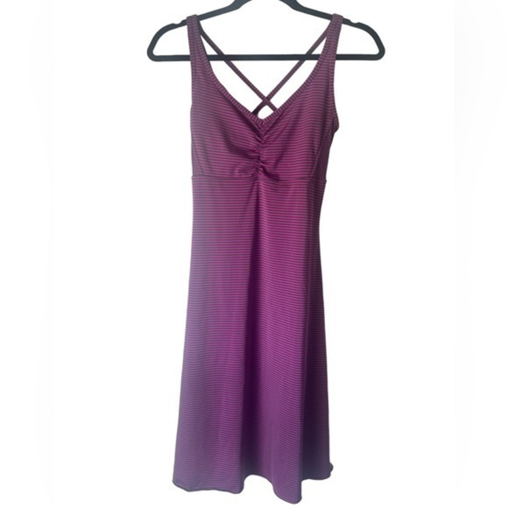Prana Purple and Brown Stripe crisscross back athletic‎ Dress Size small